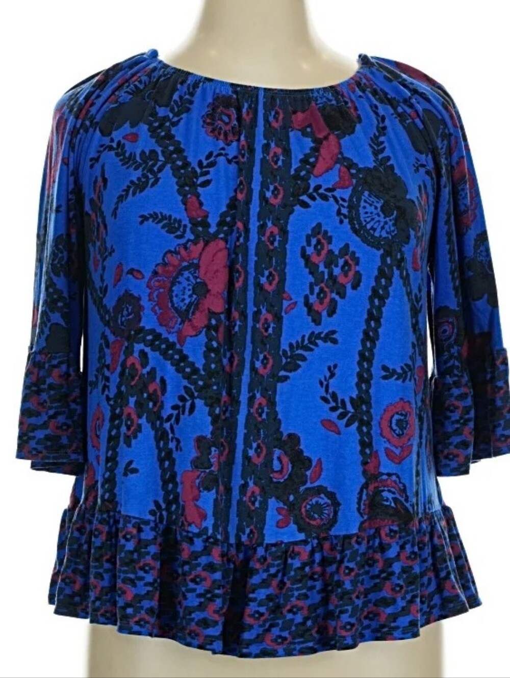 Style&Co Women's Blue Floral Tunic Top with Ruffle Hem